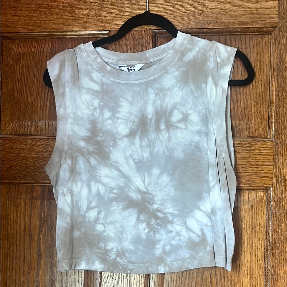 JoyLab Gray and White Sleeveless Crop Muscle Tee